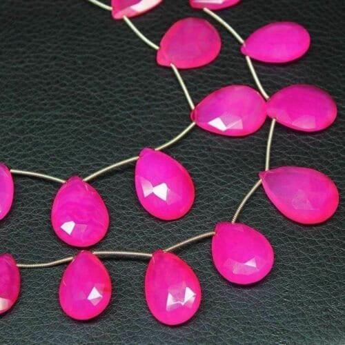 Hot Pink Chalcedony Faceted Pear Drop Gemstone Loose Beads Strand 9" 14mm 20mm - Jalvi & Co.