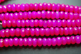 Hot Pink Chalcedony Faceted Rondelle Gemstone Loose Beads Strand 9.5