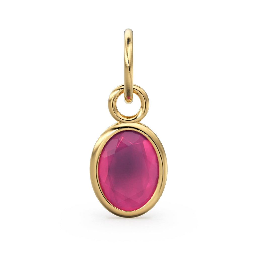 Hot Pink Chalcedony Oval Solid Gold Charm / Natural Pink Gemstone Handmade 18k Gold Pendant / 1pc 14k Solid Gold Jewelry Making FindingsSALE - Jalvi & Co.