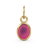 Hot Pink Chalcedony Oval Solid Gold Charm / Natural Pink Gemstone Handmade 18k Gold Pendant / 1pc 14k Solid Gold Jewelry Making FindingsSALE