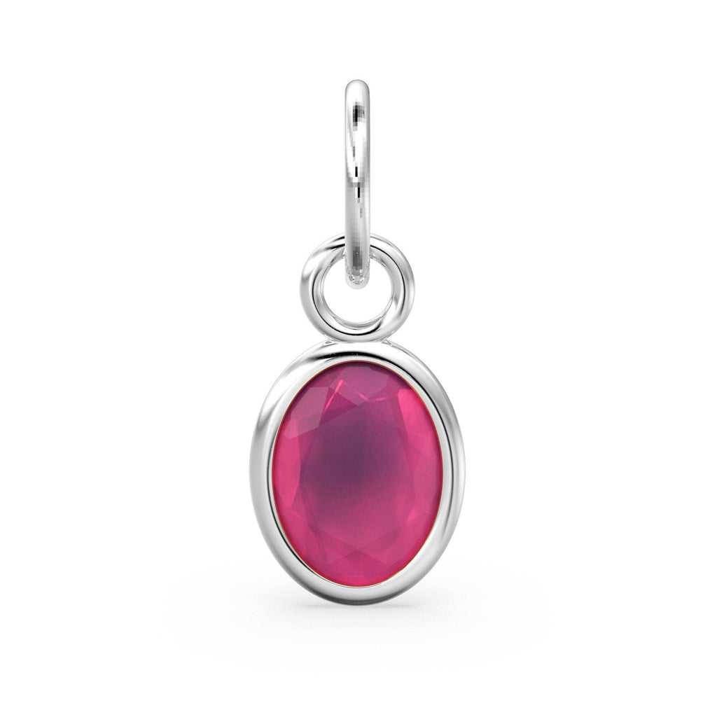 Hot Pink Chalcedony Oval Solid Gold Charm / Natural Pink Gemstone Handmade 18k Gold Pendant / 1pc 14k Solid Gold Jewelry Making FindingsSALE - Jalvi & Co.