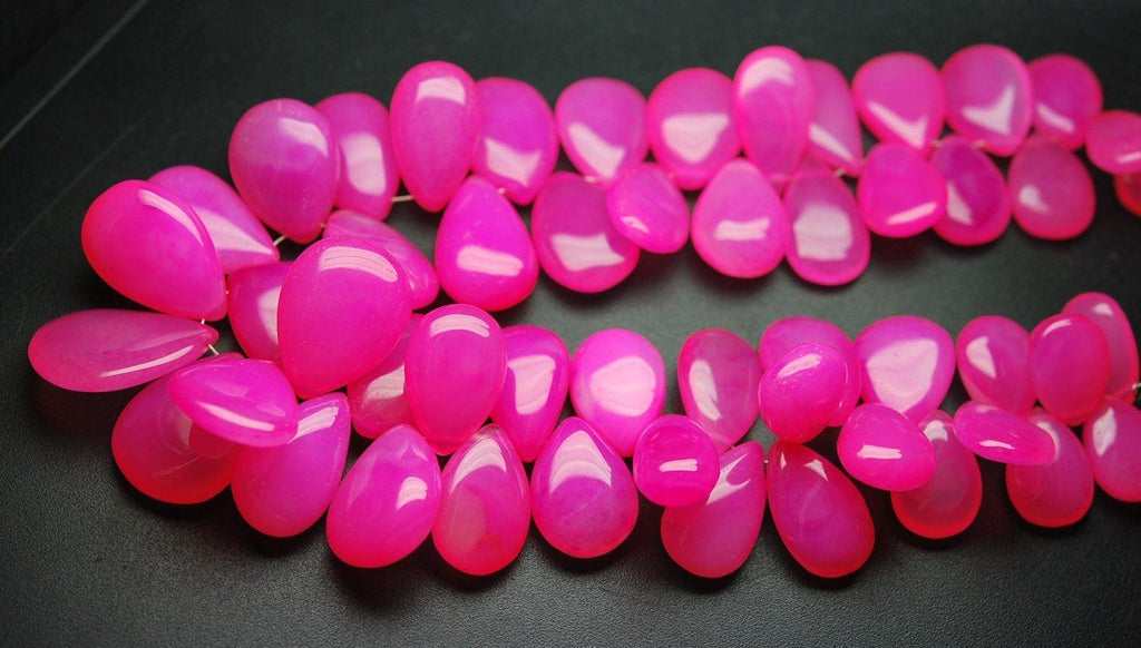 Hot Pink Chalcedony Smooth Pear Drop Gemstone Loose Beads Strand 8" 18mm - Jalvi & Co.