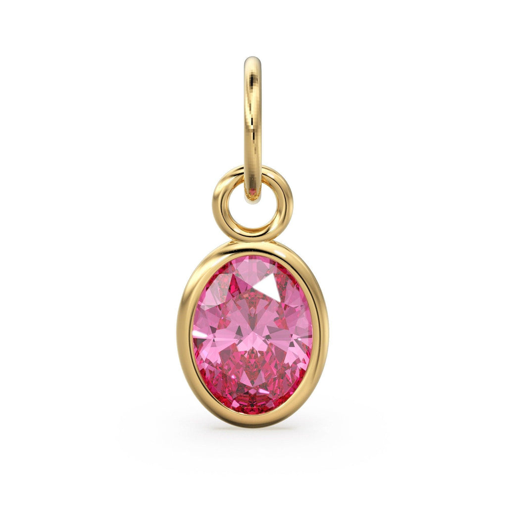 Hot Pink Quartz Oval Solid Gold Charm / Hydrothermal Pink Gemstone Handmade Gold Pendant / 1pc 14k Solid Yellow Gold Jewelry Making Findings - Jalvi & Co.