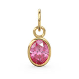 Hot Pink Quartz Oval Solid Gold Charm / Hydrothermal Pink Gemstone Handmade Gold Pendant / 1pc 14k Solid Yellow Gold Jewelry Making Findings