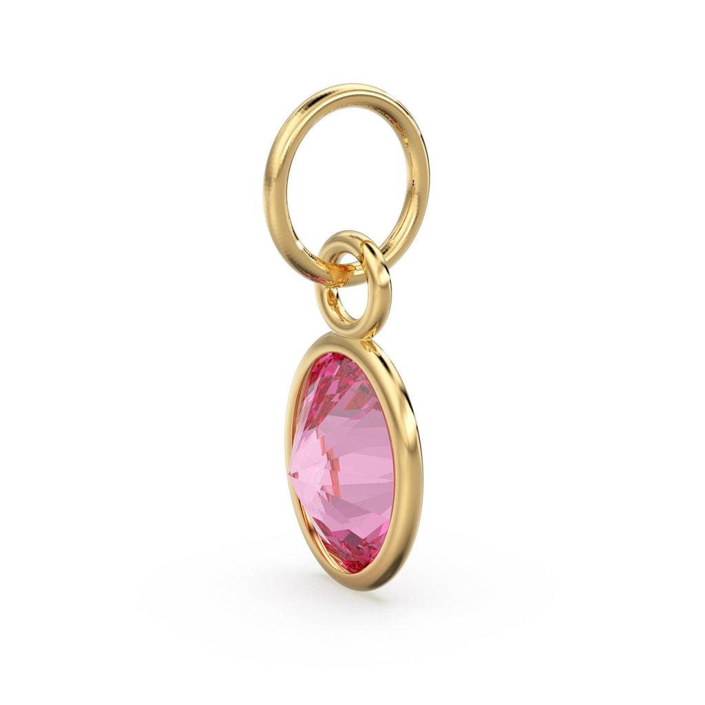 Hot Pink Quartz Oval Solid Gold Charm / Hydrothermal Pink Gemstone Handmade Gold Pendant / 1pc 14k Solid Yellow Gold Jewelry Making Findings - Jalvi & Co.