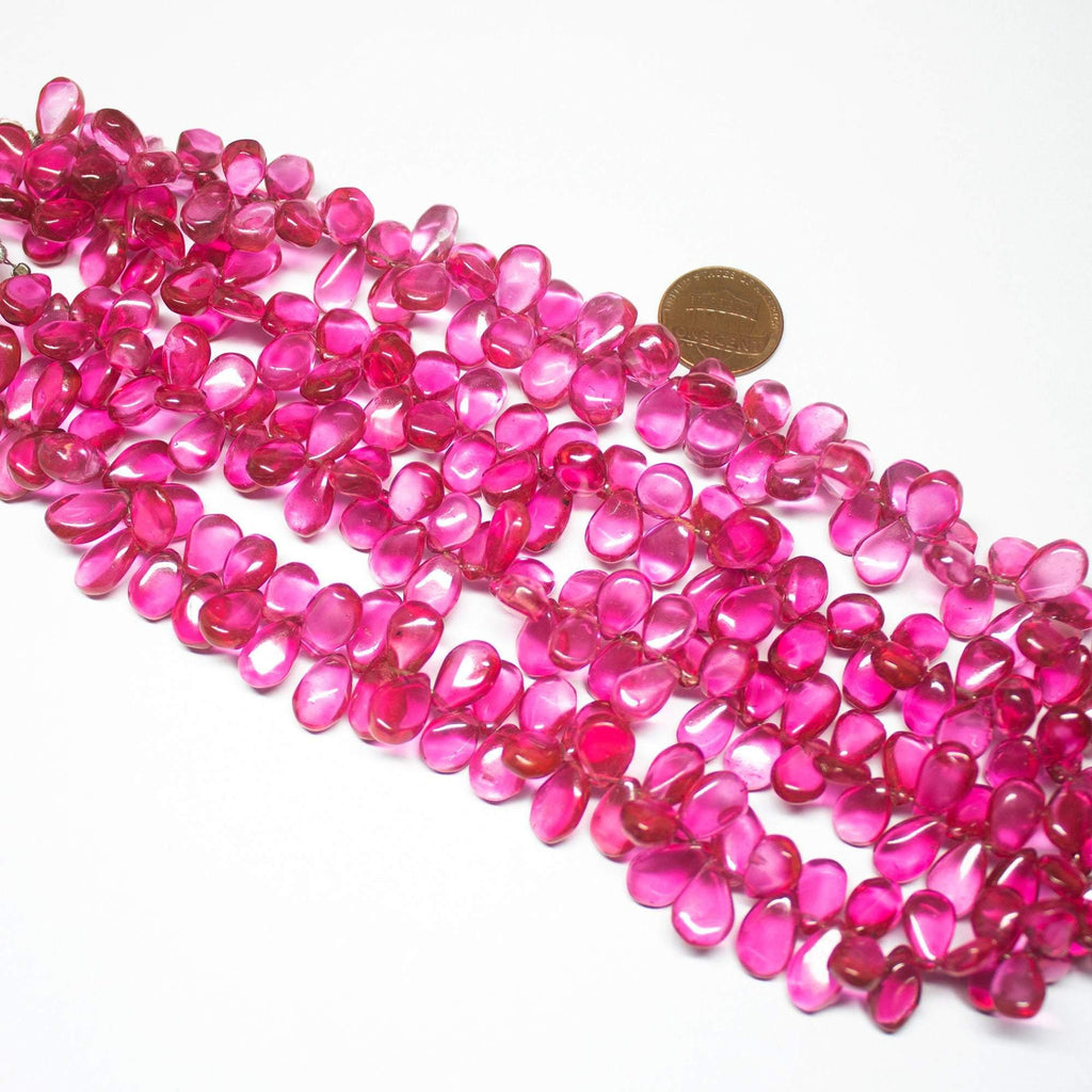 Hot Pink Quartz Smooth Pear Drops Briolette Loose Gemstone Beads 10-12mm 8inches - Jalvi & Co.