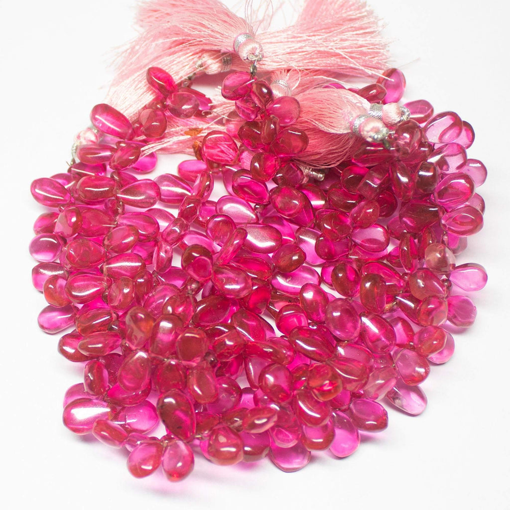 Hot Pink Quartz Smooth Pear Drops Briolette Loose Gemstone Beads 10-12mm 8inches - Jalvi & Co.