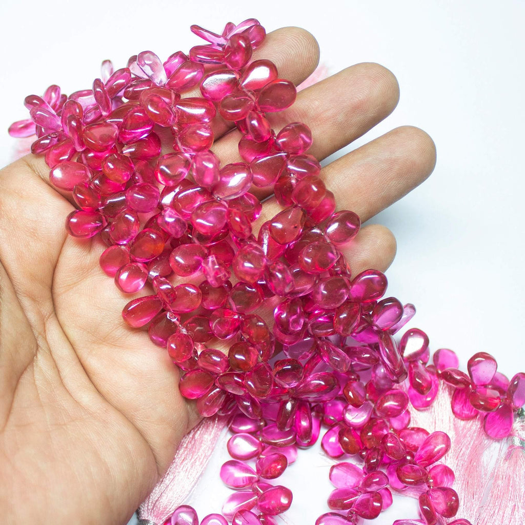 Hot Pink Quartz Smooth Pear Drops Briolette Loose Gemstone Beads 10-12mm 8inches - Jalvi & Co.