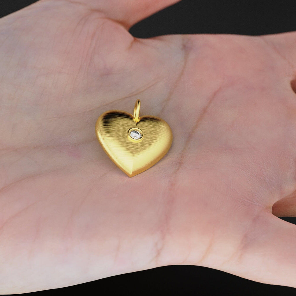 HUGE BIG Love Heart Diamond 14k 18k Solid Gold Charm Pendant, Valentines Charm, Gold Charm Finding, Heart Solid Gold Pendant, Gift for her - Jalvi & Co.