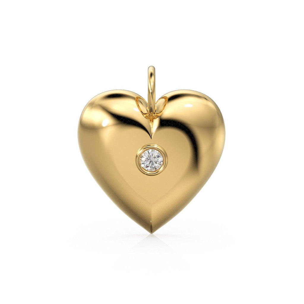 HUGE BIG Love Heart Diamond 14k 18k Solid Gold Charm Pendant, Valentines Charm, Gold Charm Finding, Heart Solid Gold Pendant, Gift for her - Jalvi & Co.