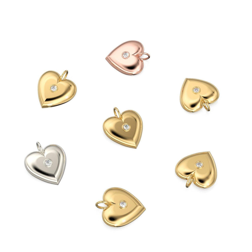 HUGE BIG Love Heart Diamond 14k 18k Solid Gold Charm Pendant, Valentines Charm, Gold Charm Finding, Heart Solid Gold Pendant, Gift for her - Jalvi & Co.