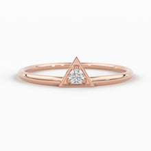 Load image into Gallery viewer, 14K Diamond Triangle Ring / Chevron V Ring / Solitaire Ring / Solid Gold Minimal Jewelry / Stacking Ring / Wedding Band Gift for her - Jalvi &amp; Co.