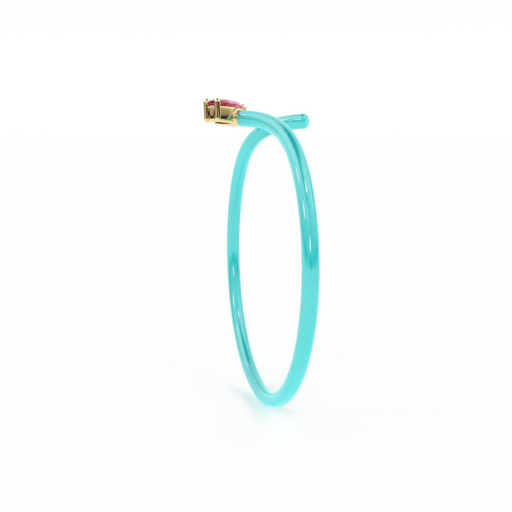 Pink Tourmaline Vine Ring in 14k Gold / Turquoise Blue Enamel Handmade Ring / Designer Gemstone Ring / Marquise Gemstone Band / High Jewelry - Jalvi & Co.