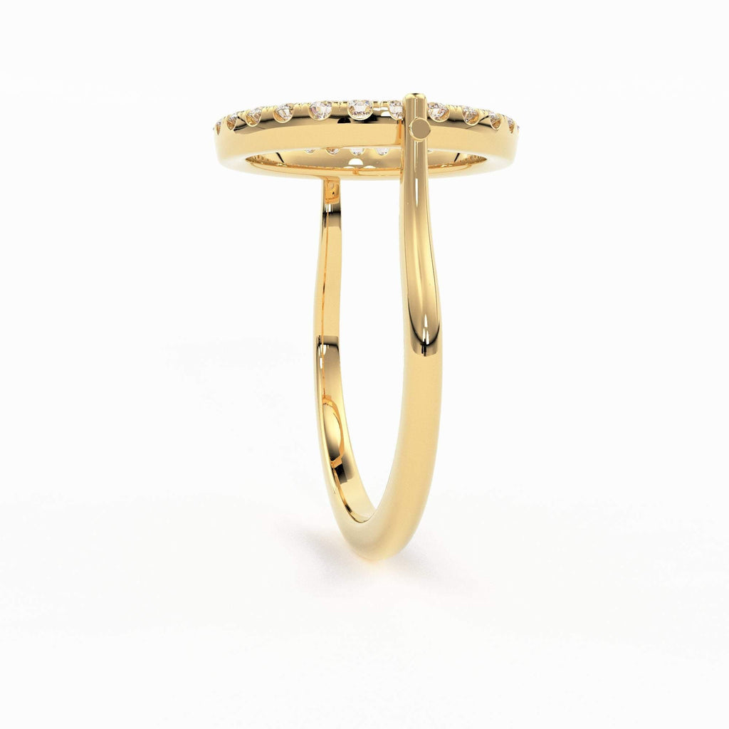 Open Circle Pave Diamond Ring in 14k Gold / Unique Diamond Ring / Floating Spinner Ring / Bespoke Designer Gold Ring - Jalvi & Co.