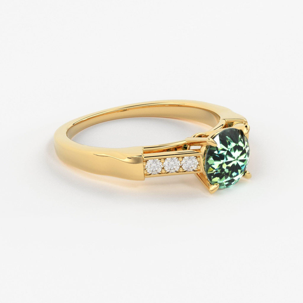 1.412 Carat Round Cut Green Sapphire Luxury Ring / Unique White Gold Sapphire Ring / Engagement Ring / Teal Sapphire Diamond Cocktail Ring - Jalvi & Co.