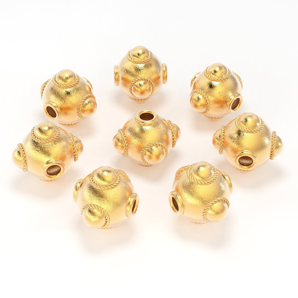 7.5mm 18k Solid Yellow Gold Fancy Spacer Findings Beads Pair