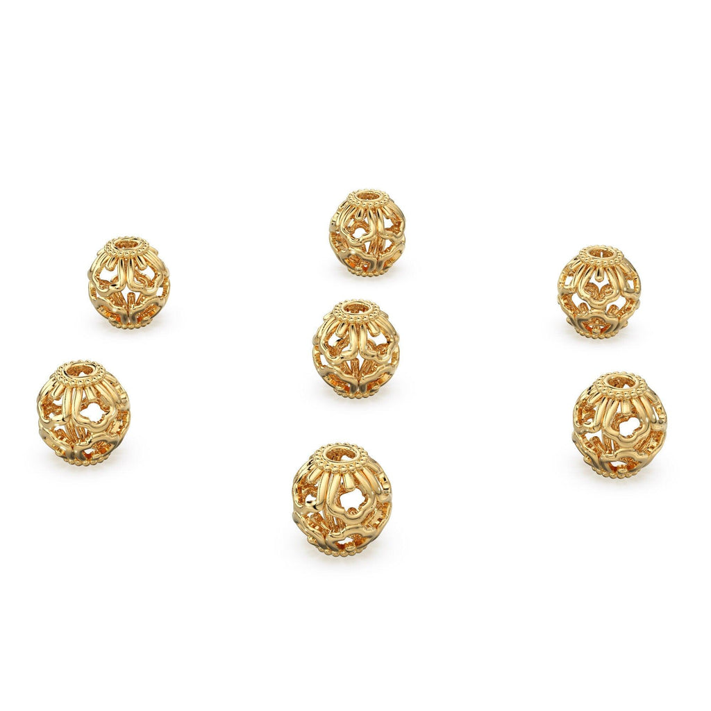 Mughal Design Solid Gold Oval Shape 14k 18k Handmade Gold Spacer Bead Jewelry Making Supply 6mm 8mm 10mm - Jalvi & Co.