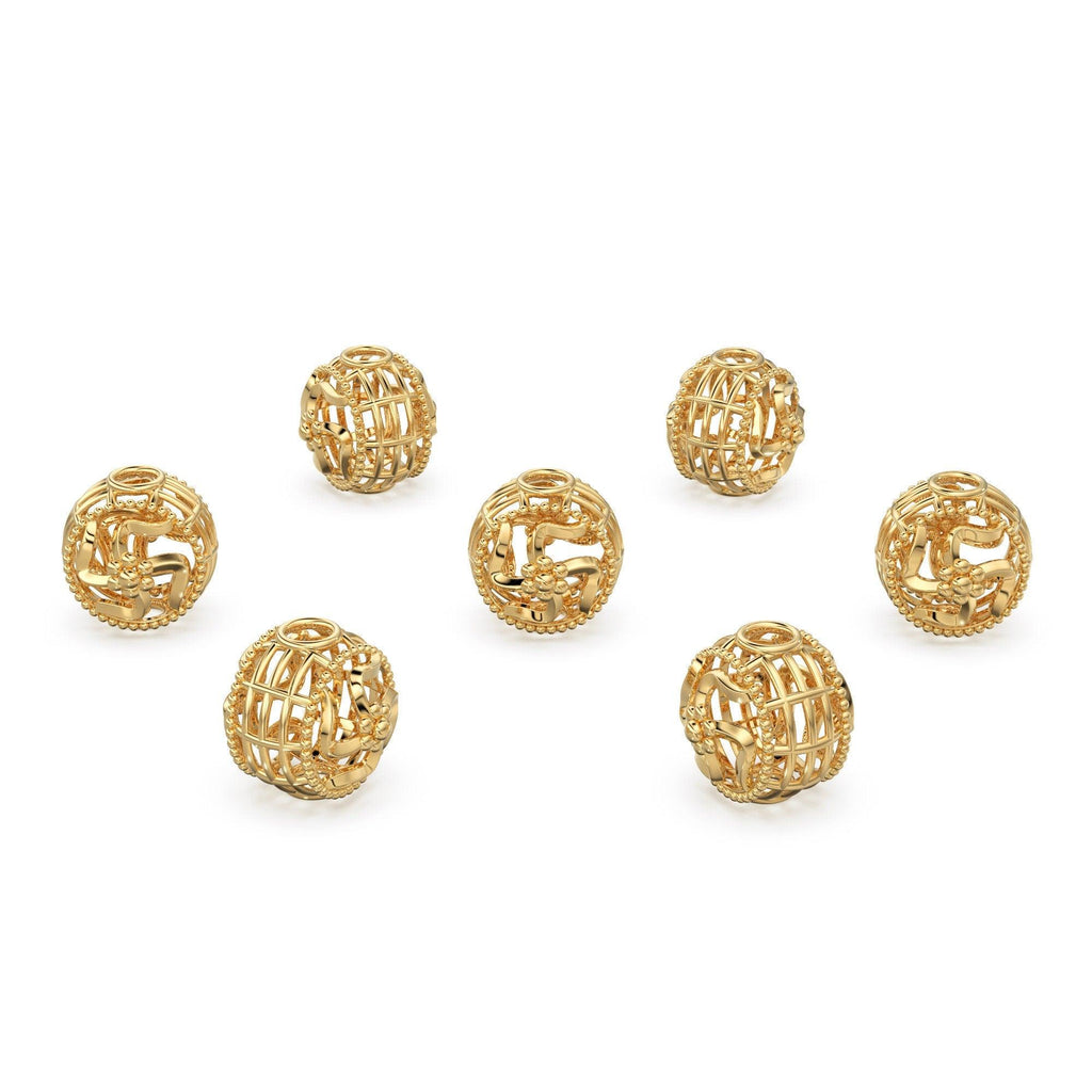 CHRISTMAS SALE Swastika Solid Gold 14k 18k Handmade Round Gold Spacer Bead Jewelry Making Supply 6mm 8mm 10mm - Jalvi & Co.