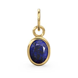 Red Blue Sapphire Oval Solid Gold Charm / Natural Blue Gemstone Handmade Gold Pendant / 1pc 14k Yellow Gold Jewelry Making Findings