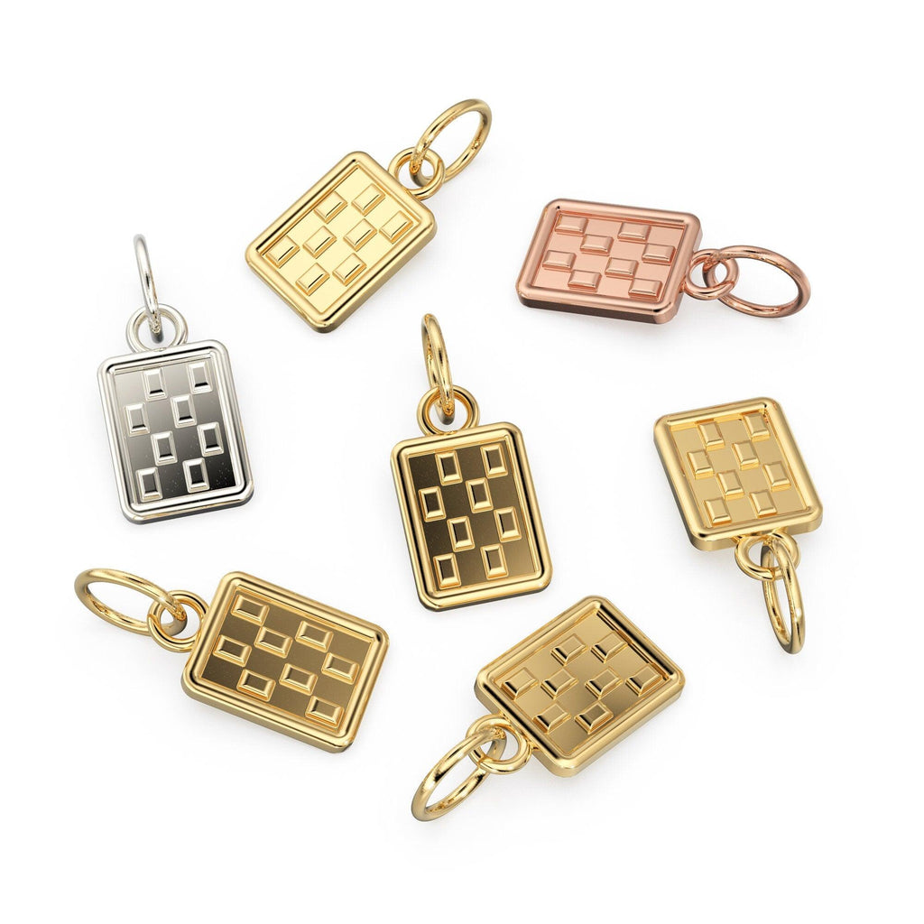 Checkerboard Handmade Solid Gold Pendant / 14k 18k Charm / Real Gold Jewelry / Cute Boho Chic Jewelry / Handmade Gold Charm - Jalvi & Co.