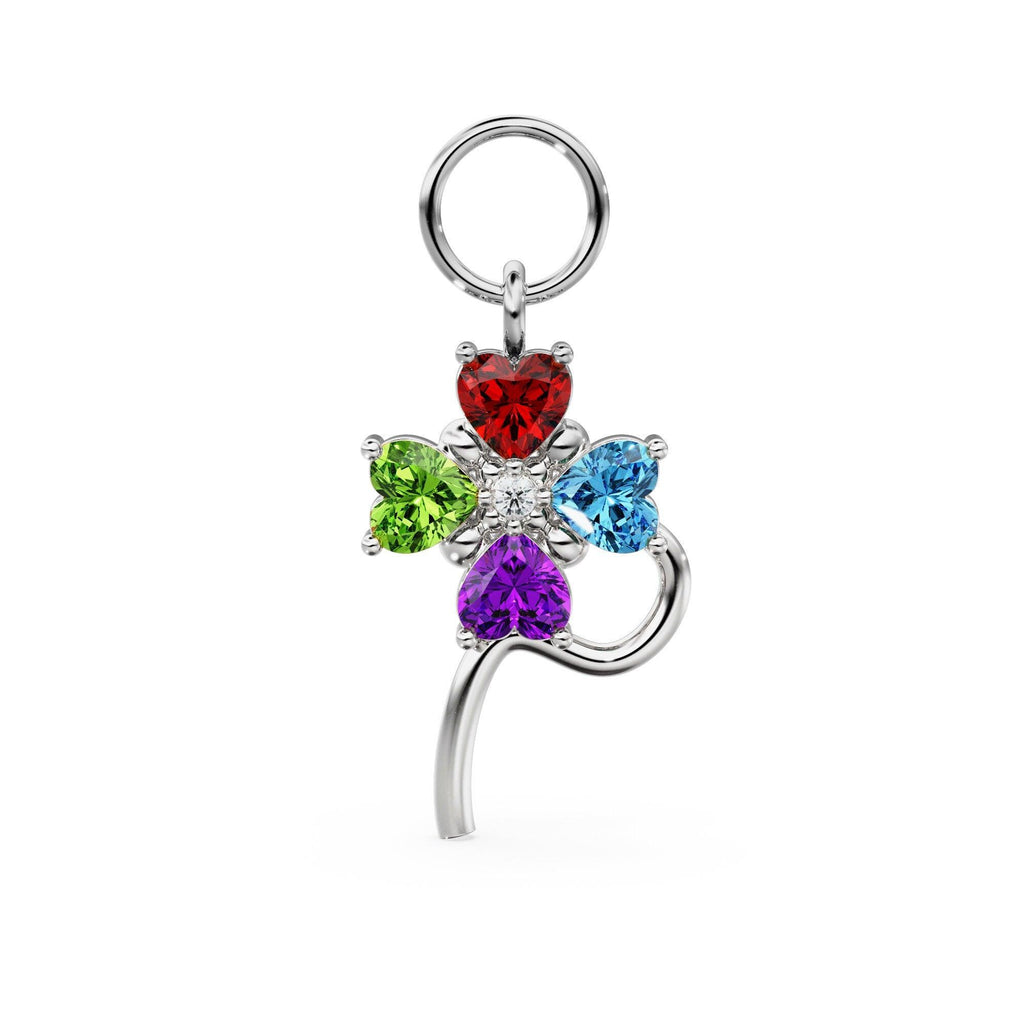 Clover Leaf Multi Gemstone Solid Gold Charm / Topaz Lucky Gold Charm / Peridot Birthstone / Red Garnet Diamond Pendant / Amethyst Finding - Jalvi & Co.