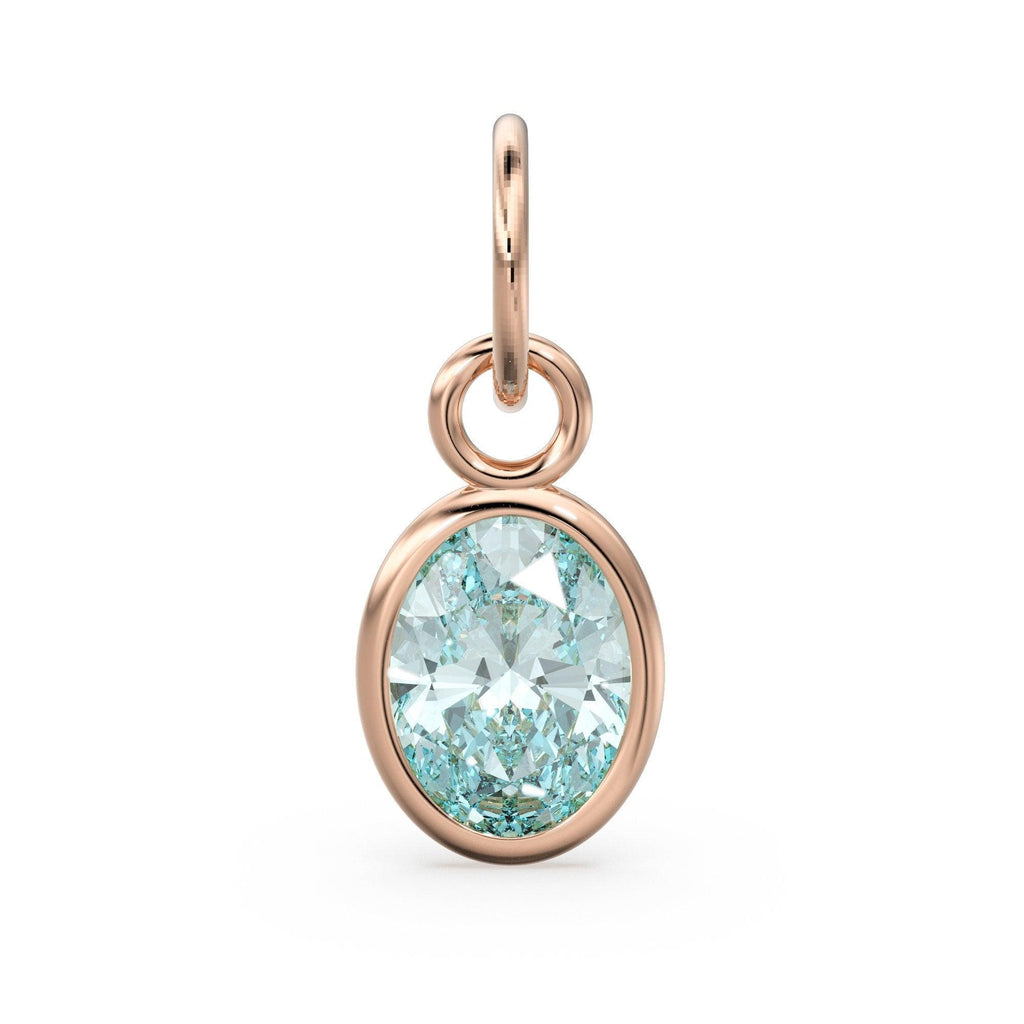 Sky Blue Topaz Oval Solid Gold Charm / Natural Blue Gemstone Handmade Gold Pendant / 1pc 14k Solid Yellow Gold Jewelry Making FindingsSALE - Jalvi & Co.