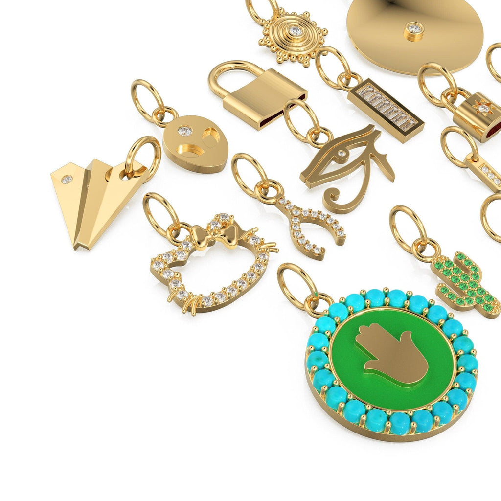 14K Gold, Diamond and Gemstone Mini Charm Pendants - Jalvi & Co.