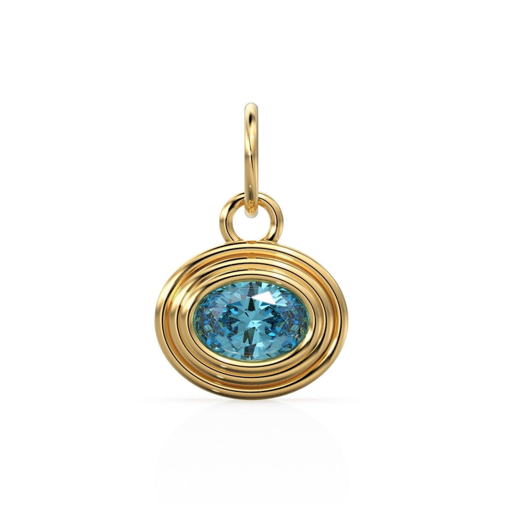 Swiss Blue Topaz Charms 14k Yellow Solid Gold Bubble Bezel Charm Pendant Blue Oval Gemstone Bezel 18K Gold Jewelry Finding - Jalvi & Co.