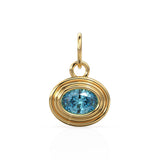 Swiss Blue Topaz Charms 14k Yellow Solid Gold Bubble Bezel Charm Pendant Blue Oval Gemstone Bezel 18K Gold Jewelry Finding