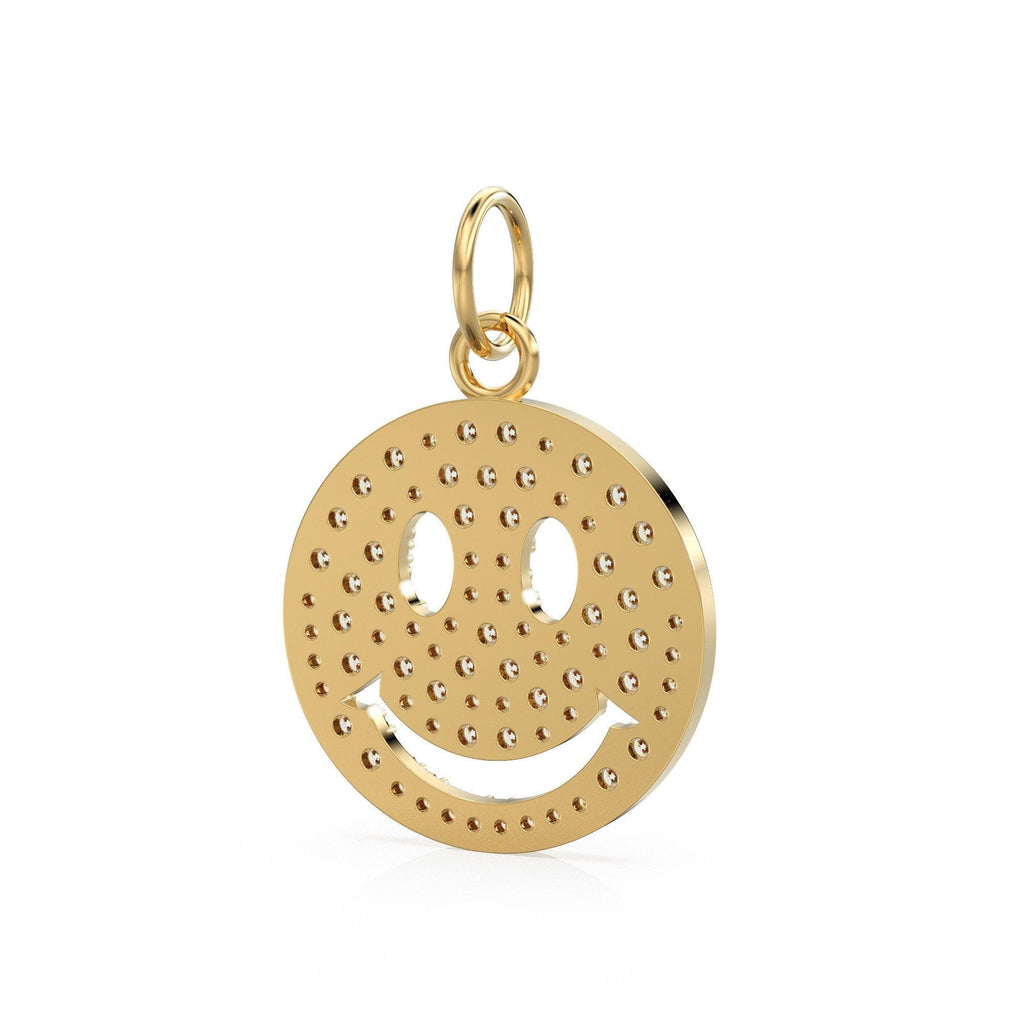 Smiling Face Smiley 18k Solid Gold Charm / 14k 18k Solid Gold Charm Pendant / Diamond Pendant / Emoji Smiling Face Connector / Gift for her - Jalvi & Co.