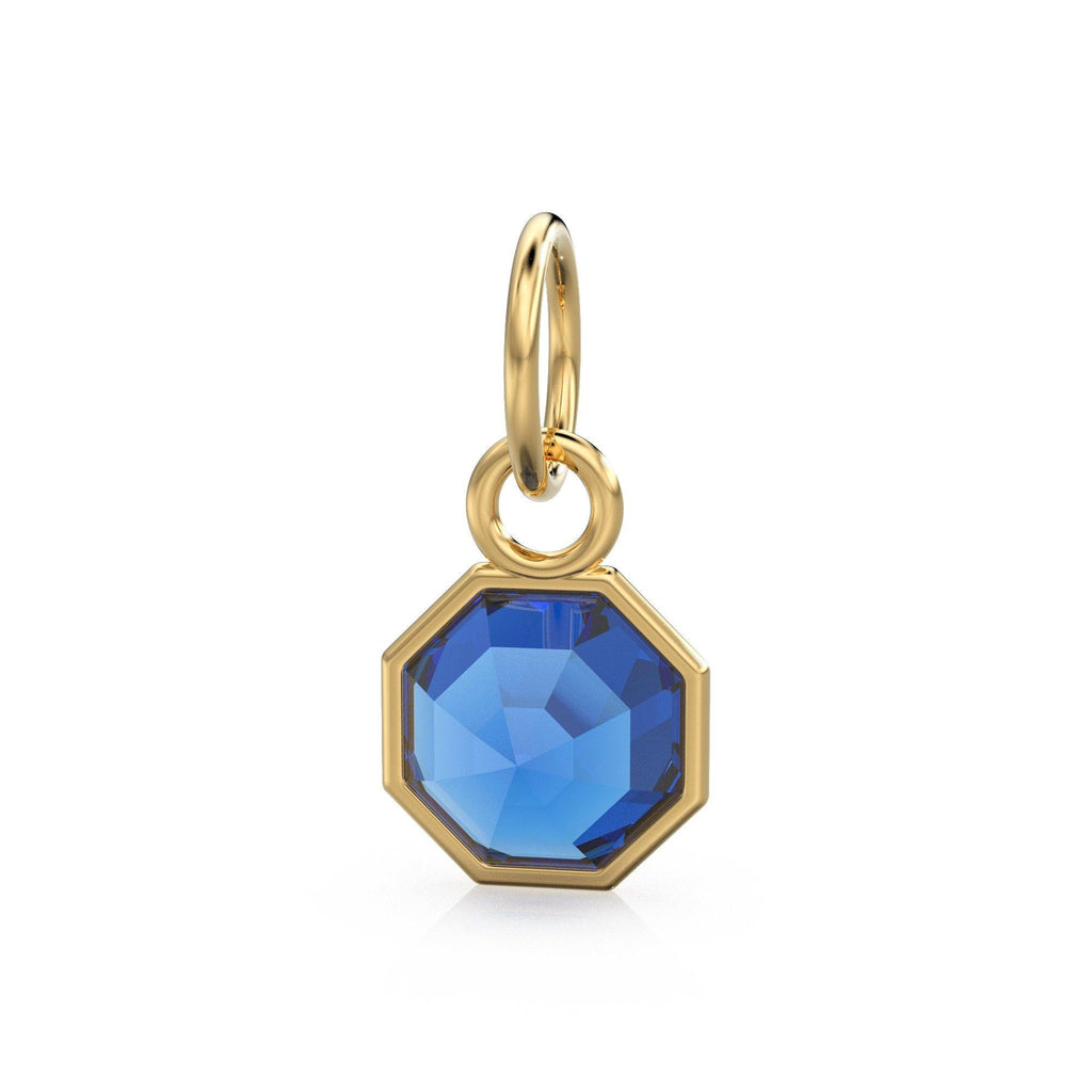 7mm 14k Yellow Solid Gold Blue Sapphire Charm Pendant Bezel Jewelry Finding - Jalvi & Co.