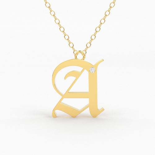 Initial Diamond Necklace / 14k Solid Gold / Letter Necklace / Old English Necklace / Letter Jewelry / Personalized Necklace / Monogram Gift - Jalvi & Co.