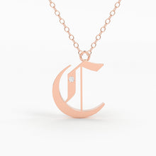Load image into Gallery viewer, Initial Diamond Necklace / 14k Solid Gold / Letter Necklace / Old English Necklace / Letter Jewelry / Personalized Necklace / Monogram Gift - Jalvi &amp; Co.