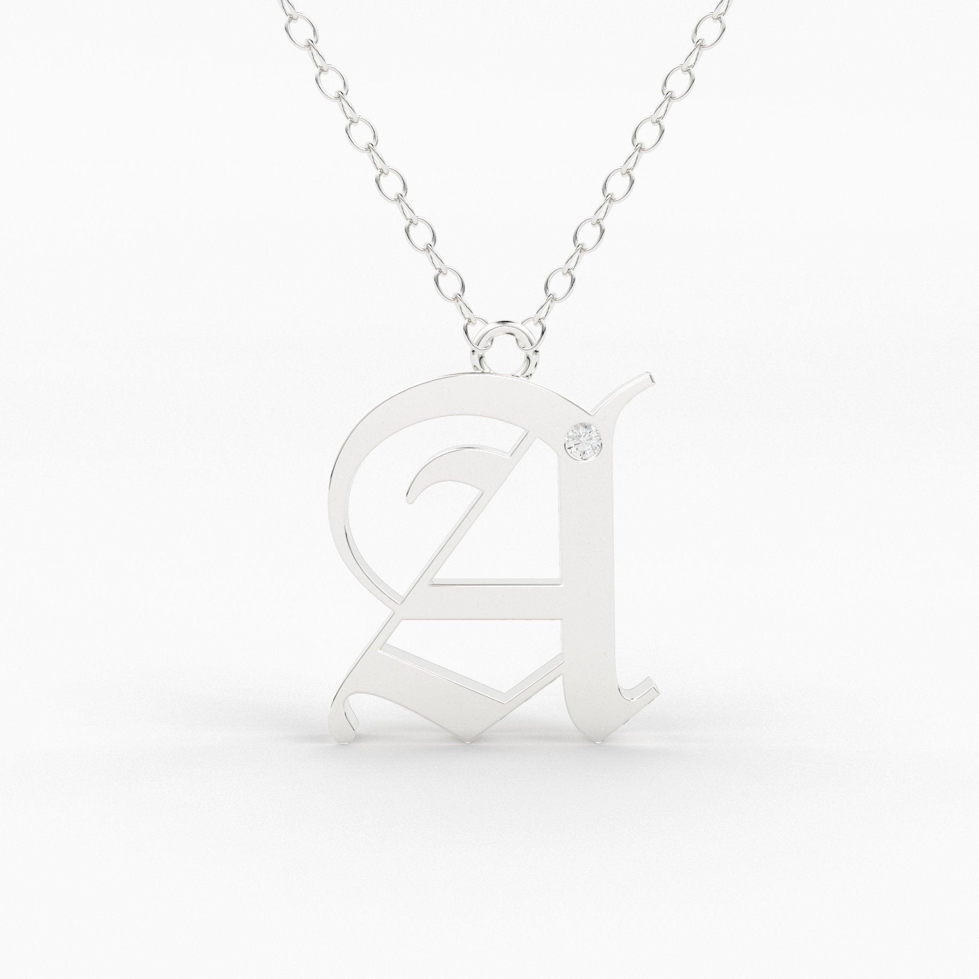 The Initial Charm Necklace [Old English] 14K White Gold