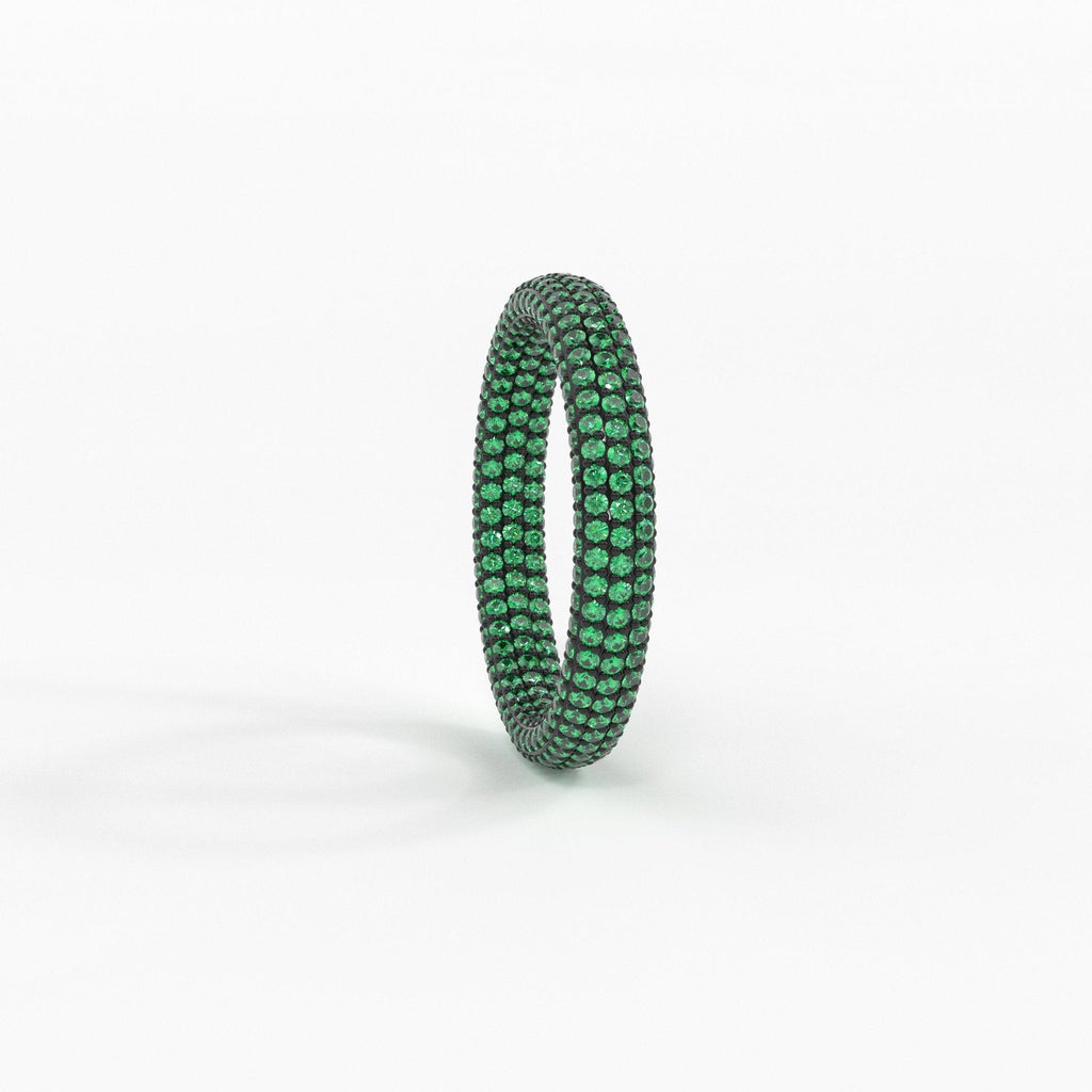 Inside Out Emerald Eternity Ring / Emerald Studded Luxury Ring / Green Emerald Band / Stackable Handmade Ring / Gemstone Eternity Band - Jalvi & Co.