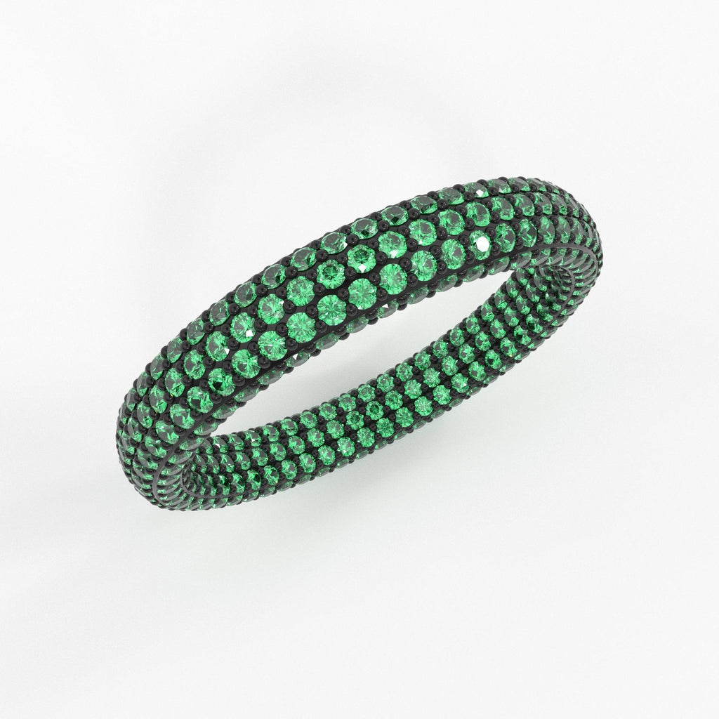 Inside Out Emerald Eternity Ring / Emerald Studded Luxury Ring / Green Emerald Band / Stackable Handmade Ring / Gemstone Eternity Band - Jalvi & Co.