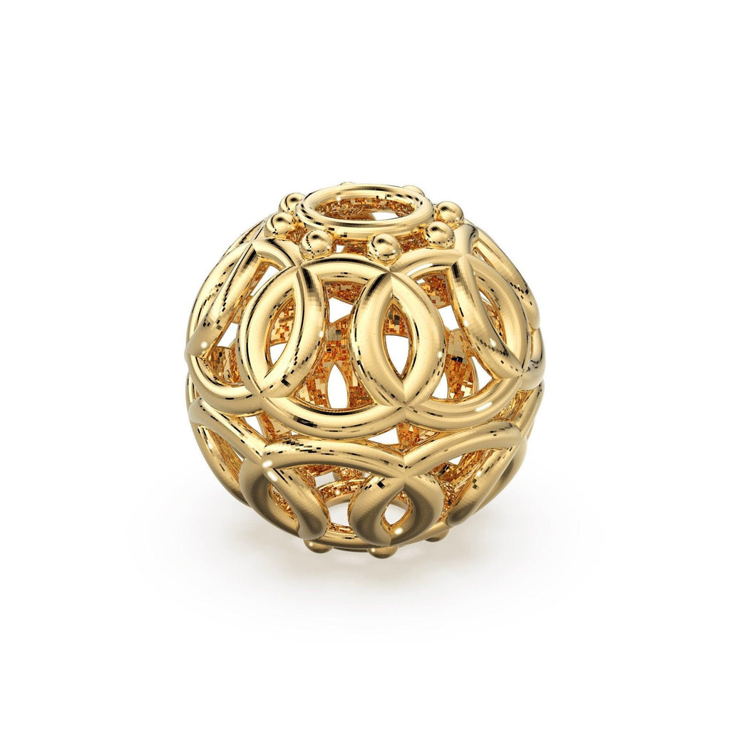 Interlocking Designer Round Solid Gold 14k 18k Handmade Gold Spacer Bead Jewelry Making Supply 6mm 8mm 10mm - Jalvi & Co.