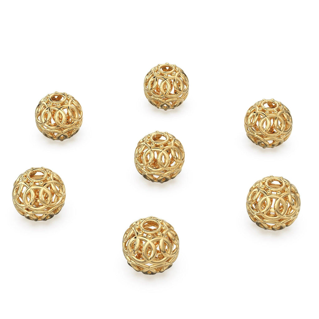 Interlocking Designer Round Solid Gold 14k 18k Handmade Gold Spacer Bead Jewelry Making Supply 6mm 8mm 10mm - Jalvi & Co.