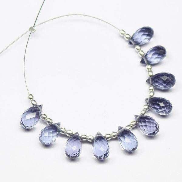 Iolite Quartz Micro Faceted Tear Drop Briolette Gemstone Loose Beads 10x5mm, 20 pieces, 10 pair Teardrop Beads - Jalvi & Co.