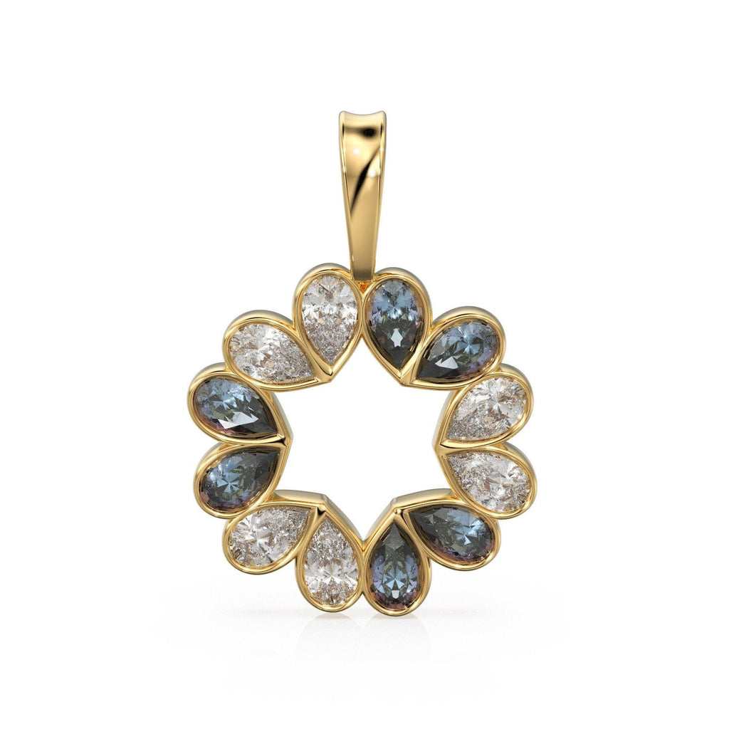 JUMBO Alexandrite Diamond 18k Solid Gold Queen Pendant, Luxury Chatham Alexandrite Charm Gold Gemstone Charm Solid Gold Pendant Gift for her - Jalvi & Co.