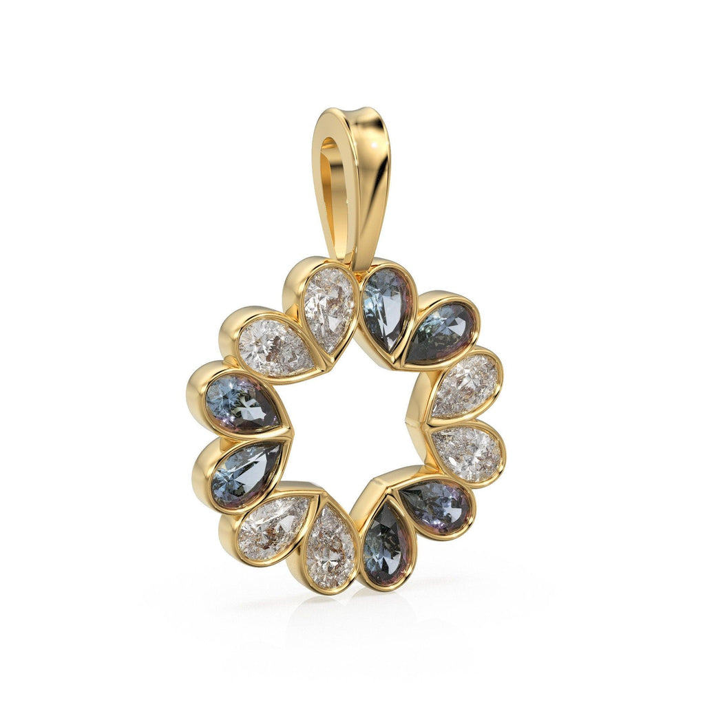 JUMBO Alexandrite Diamond 18k Solid Gold Queen Pendant, Luxury Chatham Alexandrite Charm Gold Gemstone Charm Solid Gold Pendant Gift for her - Jalvi & Co.