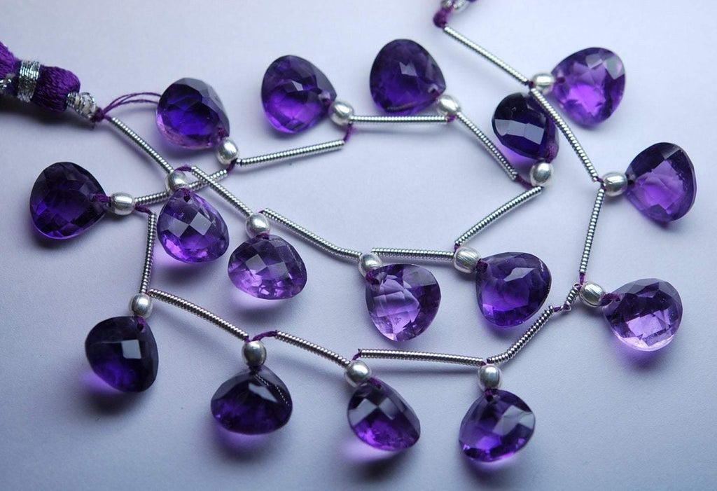 Just New Arrival, 5 Matched Pairs, Aaa Quality Purple Amethyst Front Drilled Faceted Heart Briolettes Size 10X10mm - Jalvi & Co.
