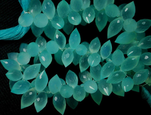 Just New Arrival, 8 Inches, Super Finest, Super Rare Shape, Aqua Chalcedony Faceted Dew Drops Briolette's 10-11mm Large Size - Jalvi & Co.