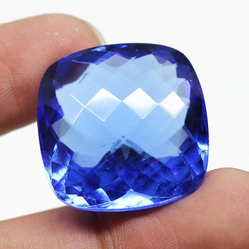 Kashmir Blue Quartz Hydro Rectangle Cut Stone Gemstone, 25x25x14mm, 57.41ct - Jalvi & Co.