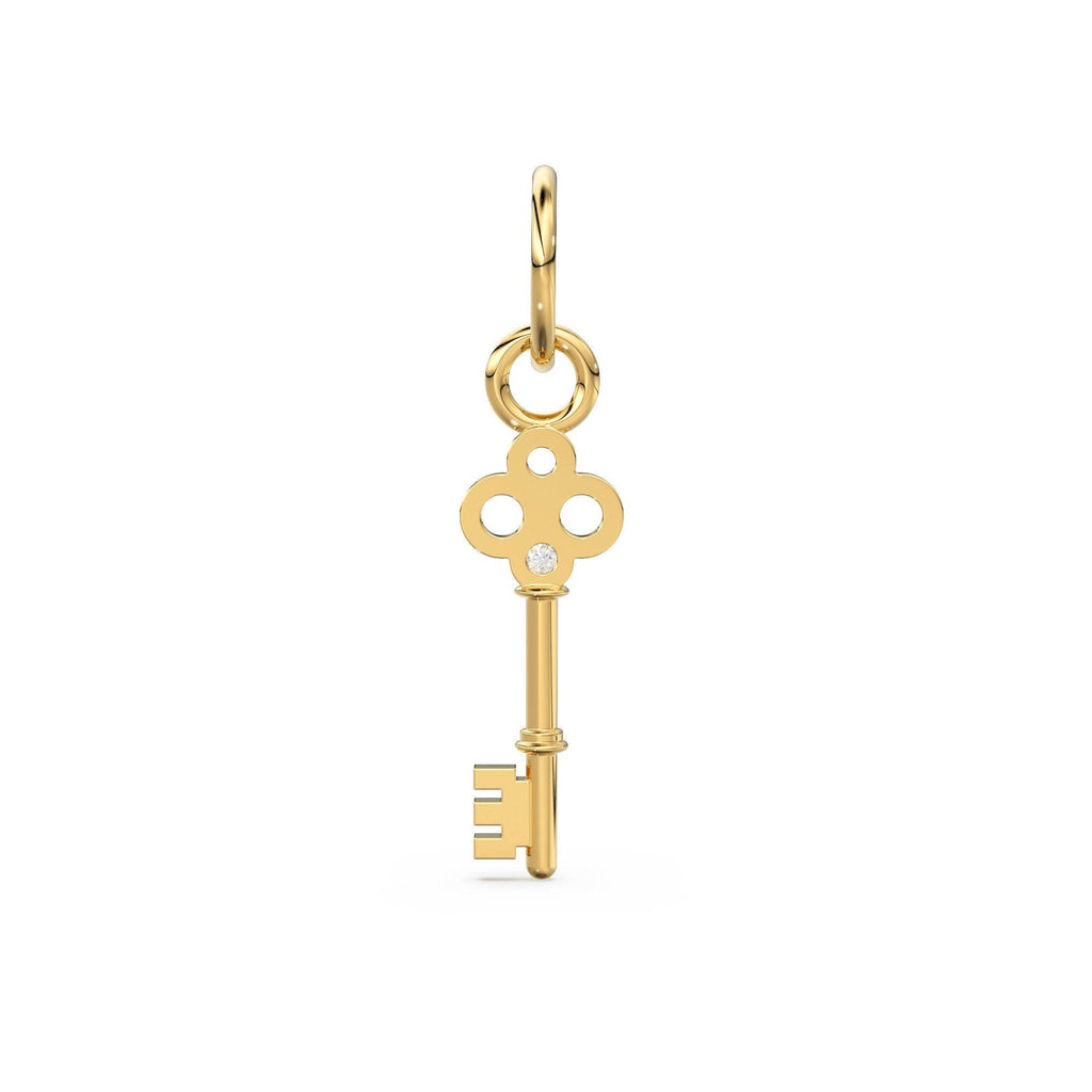 Key with Diamond 14k 18k Solid Gold Charm Pendant, Key Charm, Gold Charm Finding, Lock Key Solid Gold Pendant - Jalvi & Co.