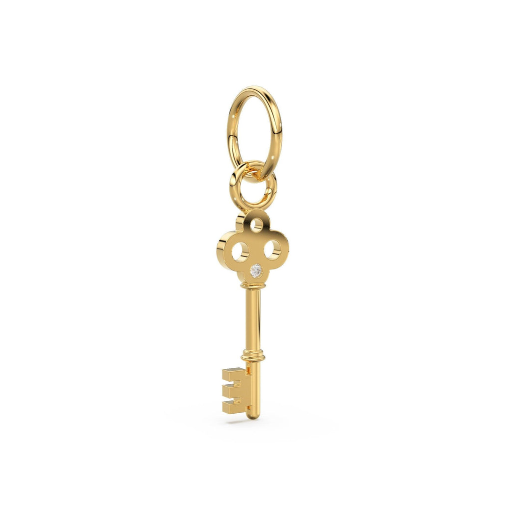 Key with Diamond 14k 18k Solid Gold Charm Pendant, Key Charm, Gold Charm Finding, Lock Key Solid Gold Pendant - Jalvi & Co.