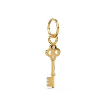 Load image into Gallery viewer, Key with Diamond 14k 18k Solid Gold Charm Pendant, Key Charm, Gold Charm Finding, Lock Key Solid Gold Pendant - Jalvi &amp; Co.