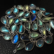 Load image into Gallery viewer, Labradorite .925 Sterling Silver Fancy Pear Charm Pendant Bezel Finding 2pc 15mm - Jalvi &amp; Co.