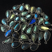 Load image into Gallery viewer, Labradorite .925 Sterling Silver Fancy Pear Charm Pendant Bezel Finding 2pc 15mm - Jalvi &amp; Co.