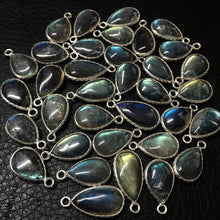 Load image into Gallery viewer, Labradorite .925 Sterling Silver Fancy Pear Charm Pendant Bezel Finding 2pc 15mm - Jalvi &amp; Co.